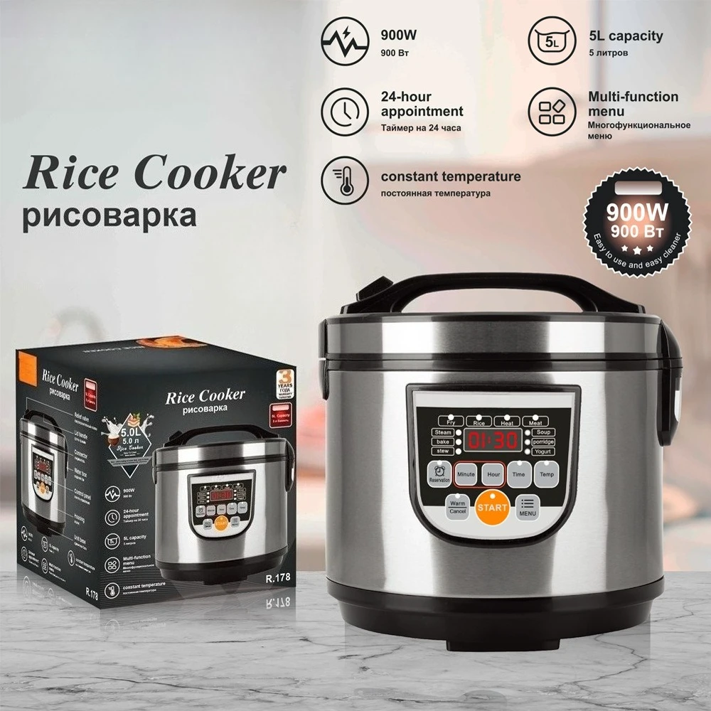 5L Multifunctional Rice Cooker 900W Electric Pot with 24H Timer & Keep Warm Function
5L Multifunctional Rice Cooker 900W Electric Pot with 24H Timer & Keep Warm Function