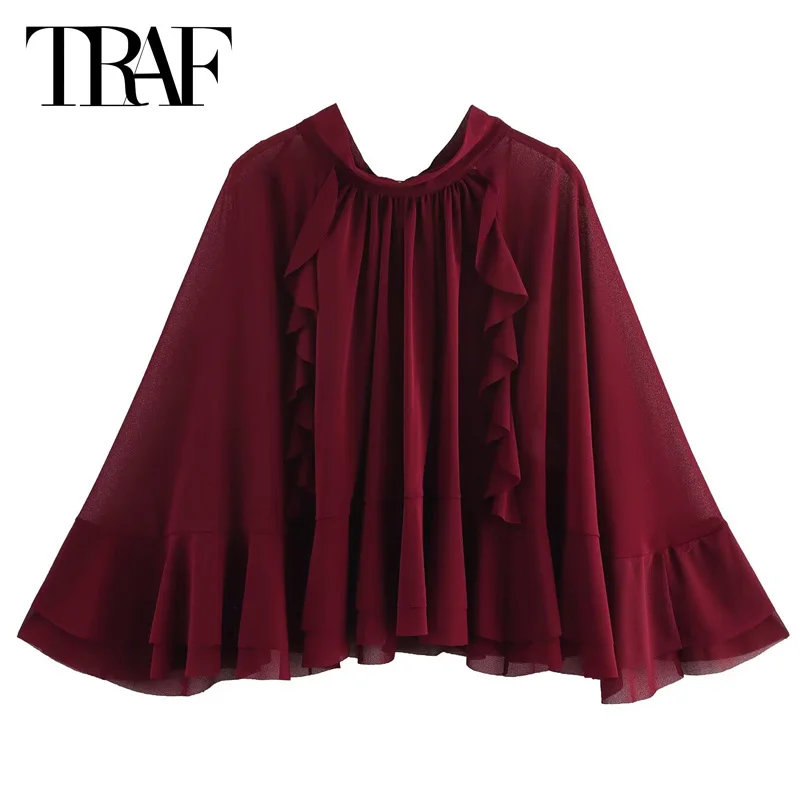 TRAF Women's Elegant Blouses Cloak Shirts & Blouses Burgundy Loose Long Sleeve Tops For Women Ladies Tierred Bow Lace-Up Shirts
TRAF Women's Elegant Blouses Cloak Shirts & Blouses Burgundy Loose Long Sleeve Tops For Women Ladies Tierred Bow Lace-Up Shirts