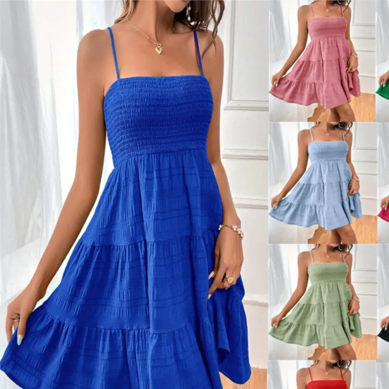 Sleeveless Line Neck Thin Strap Matching Texture Dress Women's Polyester Vestidos Mujer Verano Tendencia Vestidos Longos Dress
Sleeveless Line Neck Thin Strap Matching Texture Dress Women's Polyester Vestidos Mujer Verano Tendencia Vestidos Longos Dress