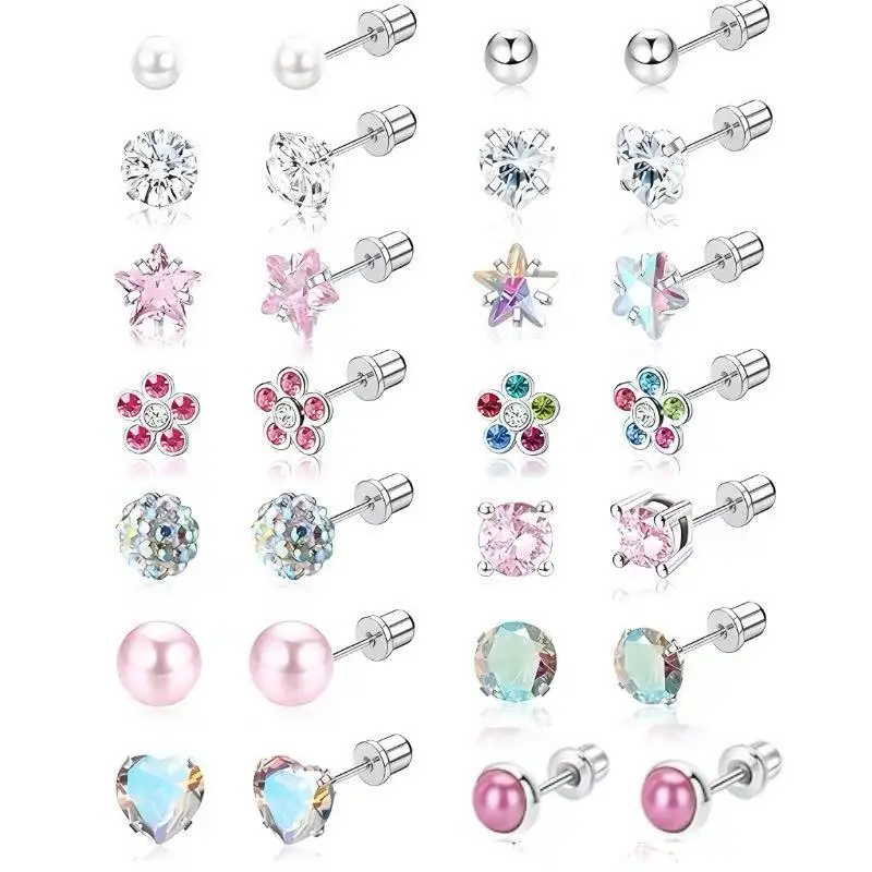 14 Pairs Hypoallergenic Screw Back Earrings 316L Stainless Steel Cute Flower Heart Ball Earring Set for Sensitive Ears
14 Pairs Hypoallergenic Screw Back Earrings 316L Stainless Steel Cute Flower Heart Ball Earring Set for Sensitive Ears