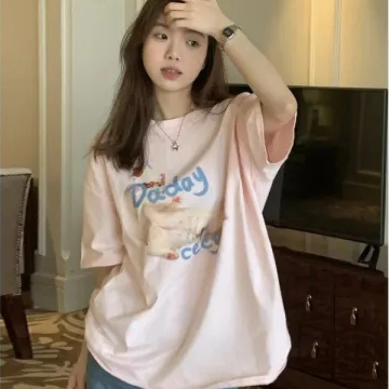 Cute Kitty Printing Round Collar Short Sleeve T-shirt Women Summer Korean Style Leisure Tops Lady Simple Versatile Loose T-shirt
Cute Kitty Printing Round Collar Short Sleeve T-shirt Women Summer Korean Style Leisure Tops Lady Simple Versatile Loose T-shirt