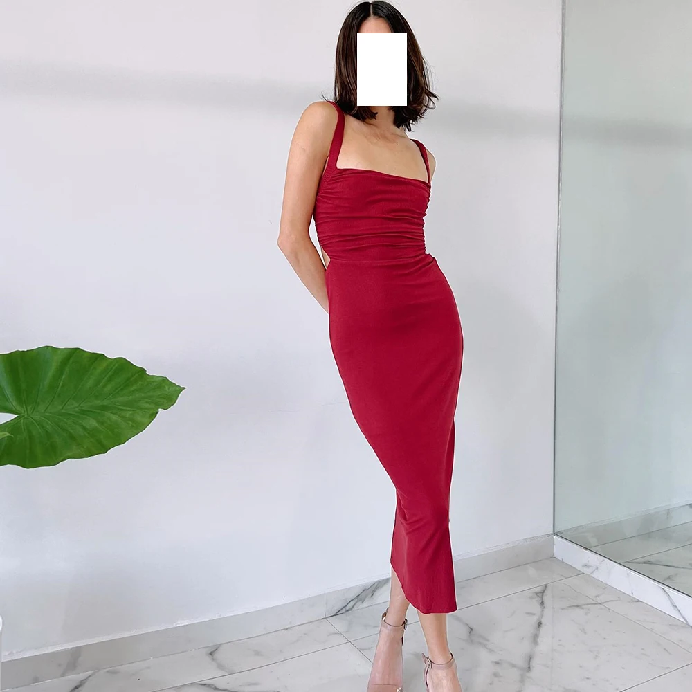 CustomizedRed Square Neck Formal Sleeveless Evening Dress Straight Pleats Tea Length Spaghetti Straps Classic Jersey Open Back f
CustomizedRed Square Neck Formal Sleeveless Evening Dress Straight Pleats Tea Length Spaghetti Straps Classic Jersey Open Back f