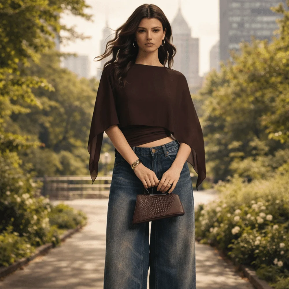 Round Neck Cape Sleeve Top Slim Fit Open Front False Two-Piece Tops Ruched Waist Sheer Fabric Batwing Sleeve Top Commuting
Round Neck Cape Sleeve Top Slim Fit Open Front False Two-Piece Tops Ruched Waist Sheer Fabric Batwing Sleeve Top Commuting