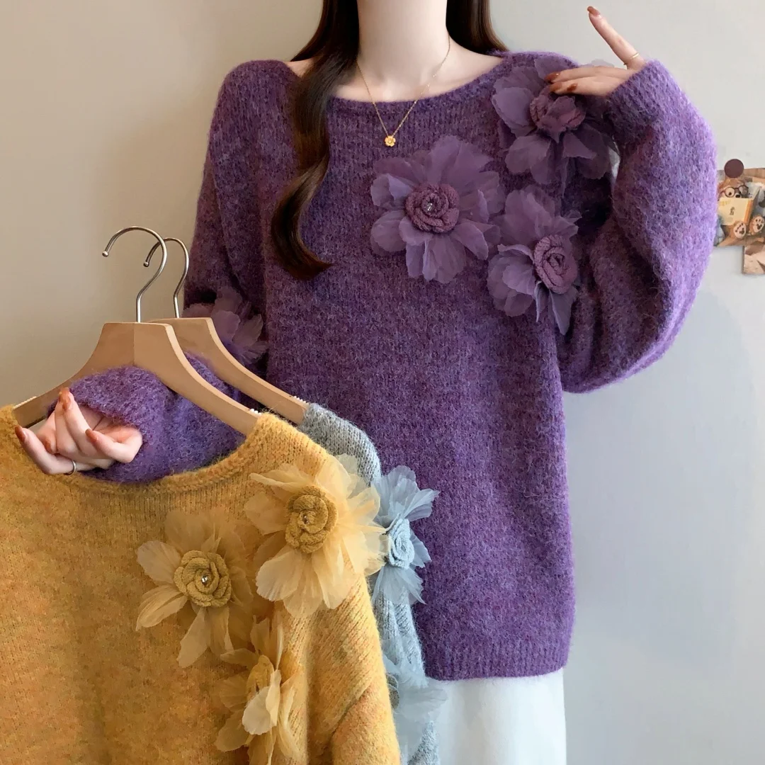Вязаный свитер больших размеров, женский осенне-зимний свитер с цветочной 3D вышивкой, повседневный свободный универсальный красивый топ для возраста
Вязаный свитер больших размеров, женский осенне-зимний свитер с цветочной 3D вышивкой, повседневный свободный универсальный красивый топ для возраста
