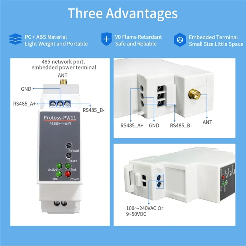 ABVO-DIN Rail RS485 To Wifi Converter Alibaba Cloud Iot DC Power Supply PW11-M 9-50VDC Serial Device Server
ABVO-DIN Rail RS485 To Wifi Converter Alibaba Cloud Iot DC Power Supply PW11-M 9-50VDC Serial Device Server