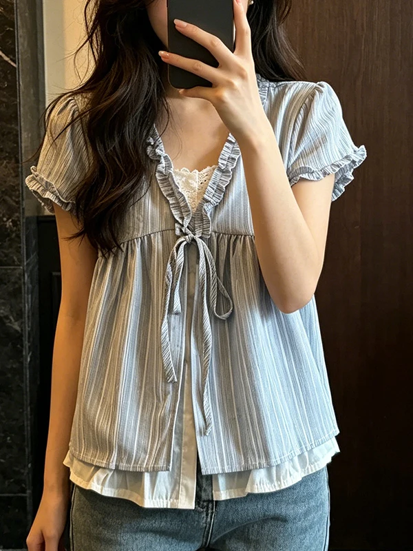 Large Size Wooden V-Neck Short Sleeve Shirt Women's Sweet Soft Style Fake Two-Piece Top Korean Version Loose Fit Summer ...
Large Size Wooden V-Neck Short Sleeve Shirt Women's Sweet Soft Style Fake Two-Piece Top Korean Version Loose Fit Summer ...