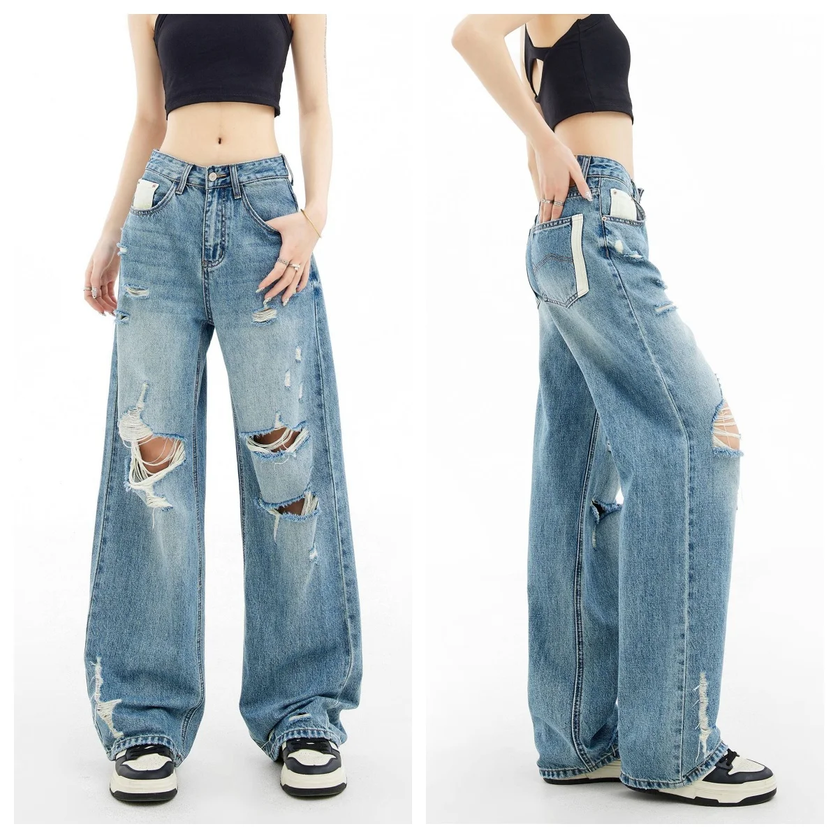 Spring and Summer American Retro Ripped Women's Straight-Leg Jeans Y2K Loose Casual Denim Trouser Hot Girl Style Mopping Trouser
Spring and Summer American Retro Ripped Women's Straight-Leg Jeans Y2K Loose Casual Denim Trouser Hot Girl Style Mopping Trouser