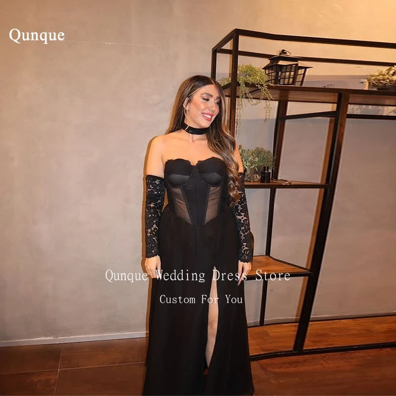 Qunque Vintage A-line Black Evening Dresses Removable 3/4 Lace Sleeves Dubai Women Prom Gowns платье на выпускной Customized
Qunque Vintage A-line Black Evening Dresses Removable 3/4 Lace Sleeves Dubai Women Prom Gowns платье на выпускной Customized