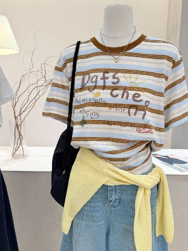 plus Size Women's T-Shirt Loose Striped Graffiti Letter Short Sleeve round Neck Casual Top for Summer Breathable Polyester
plus Size Women's T-Shirt Loose Striped Graffiti Letter Short Sleeve round Neck Casual Top for Summer Breathable Polyester
