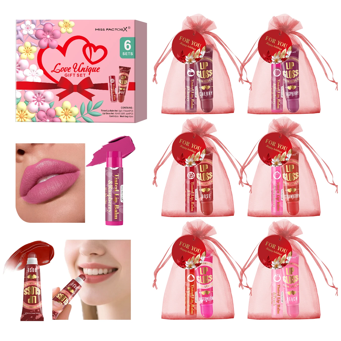 Unique gift set -24 pieces/box lip gloss set lipstick set red card and red organza bag lip moisturizing gloss
Unique gift set -24 pieces/box lip gloss set lipstick set red card and red organza bag lip moisturizing gloss