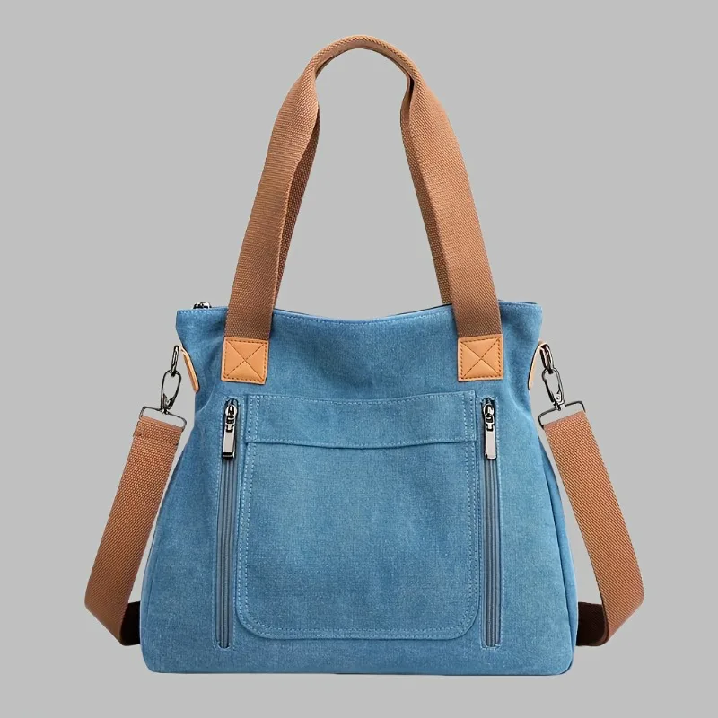 Винтажная женская холщовая сумка-тоут большой вместимости с застежкой-молнией, модные и универсальные, простые и повседневные сумки-тоут 
Винтажная женская холщовая сумка-тоут большой вместимости с застежкой-молнией, модные и универсальные, простые и повседневные сумки-тоут