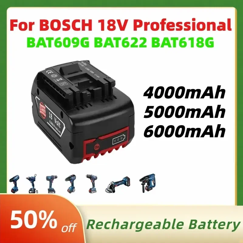 18V 4000/5000/6000mAh Rechargeable Lithium-ion Batteries for BOSCH 18V Professional BAT609G BAT622 BAT618G Electric Tool
18V 4000/5000/6000mAh Rechargeable Lithium-ion Batteries for BOSCH 18V Professional BAT609G BAT622 BAT618G Electric Tool