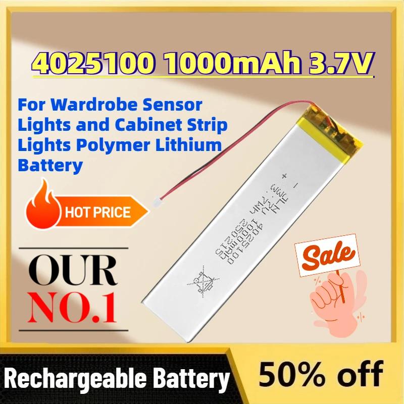 4PCS 4025100 1000mAh 3.7V Rechargeable Battery Cell for Wardrobe Sensor Lights and Cabinet Strip Lights Polymer Lithium Battery
4PCS 4025100 1000mAh 3.7V Rechargeable Battery Cell for Wardrobe Sensor Lights and Cabinet Strip Lights Polymer Lithium Battery