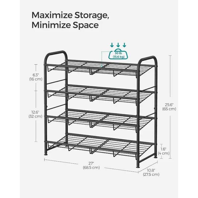 Stackable Shoe Rack, 4 Tier Metal Shoes Rack Storage Shelf, Holds up to 20 Pairs Shoes, Adjustable Slanted Shelves Shoe
Stackable Shoe Rack, 4 Tier Metal Shoes Rack Storage Shelf, Holds up to 20 Pairs Shoes, Adjustable Slanted Shelves Shoe