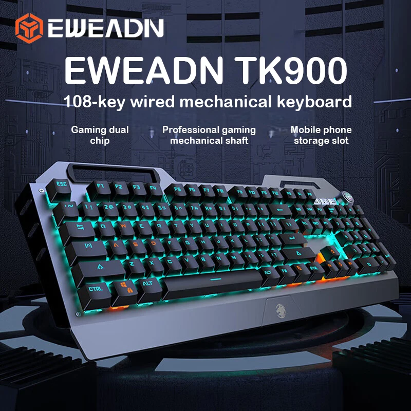 EWEADN TK900 Mechanical Keyboard USB-C Rechargeable RGB Backlit Ergonomic Gaming Keyboard For PC Laptop Mac
EWEADN TK900 Mechanical Keyboard USB-C Rechargeable RGB Backlit Ergonomic Gaming Keyboard For PC Laptop Mac