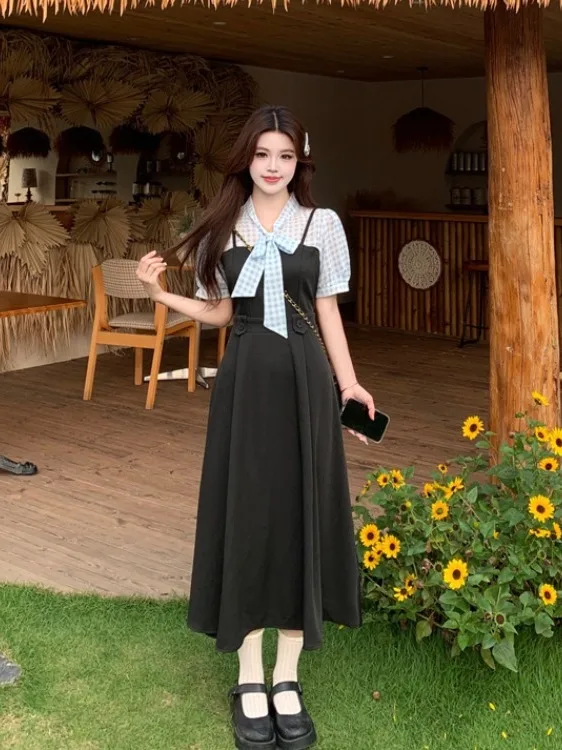 plus Size Women's Blue Plaid Knot Dress Summer New Waist Cinching Long Skirt Korean Style High Waist Breathable Ski...
plus Size Women's Blue Plaid Knot Dress Summer New Waist Cinching Long Skirt Korean Style High Waist Breathable Ski...