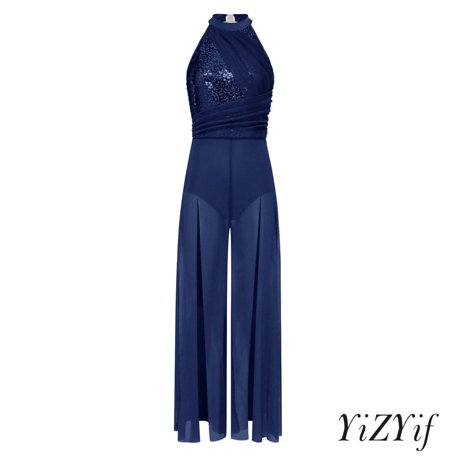 Women Ballet Jazz Dancewear Sequin Bodice Sleeveless Strappy Back Mesh Split Wide Leg Jumpsuit Bodysuit for Figure Skating Dance
Women Ballet Jazz Dancewear Sequin Bodice Sleeveless Strappy Back Mesh Split Wide Leg Jumpsuit Bodysuit for Figure Skating Dance