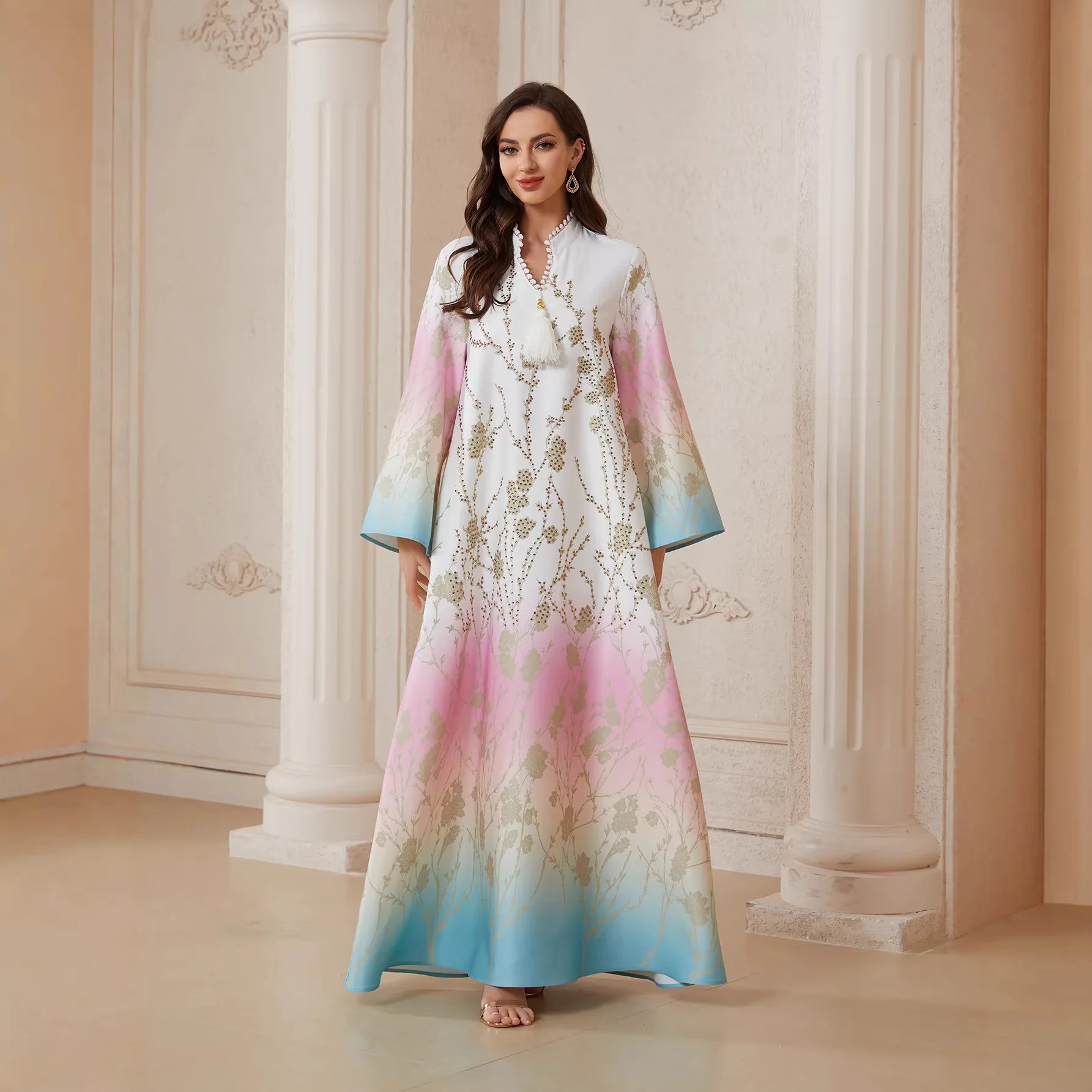 Sw2609 Long Gown With Printed Traditional Dressess And Beads, Gradient Evening Dress, Malaysian Dress Dubai Luxury Islam Elegant
Sw2609 Long Gown With Printed Traditional Dressess And Beads, Gradient Evening Dress, Malaysian Dress Dubai Luxury Islam Elegant