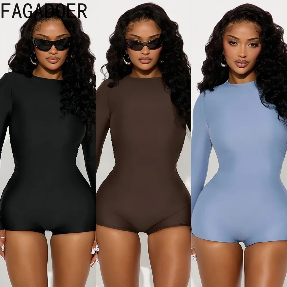 FAGADOER Sexy Solid Color Bodycon Rompers for Woman Round-neck Long Sleeve Elasticity Jumpsuit Female Streetwear Overalls 2025
FAGADOER Sexy Solid Color Bodycon Rompers for Woman Round-neck Long Sleeve Elasticity Jumpsuit Female Streetwear Overalls 2025