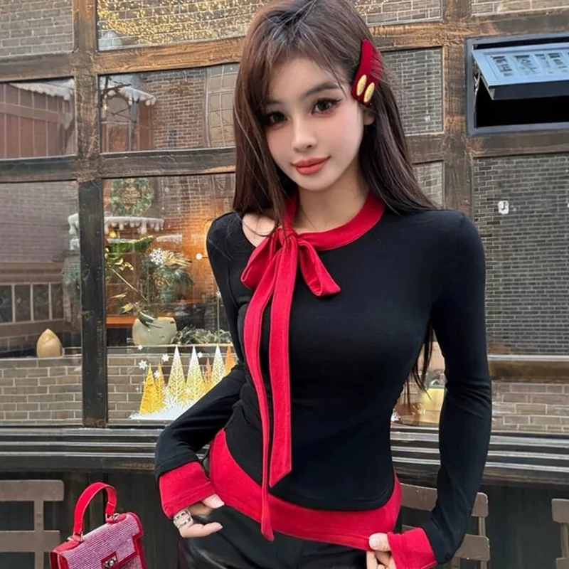 Футболка с галстуком-бабочкой и длинным рукавом, женская весна 2022, Harajuku, сексуальные черные толстовки для подростков, топы Y2K, корейский облегающий топ, милая футболка
Футболка с галстуком-бабочкой и длинным рукавом, женская весна 2022, Harajuku, сексуальные черные толстовки для подростков, топы Y2K, корейский облегающий топ, милая футболка