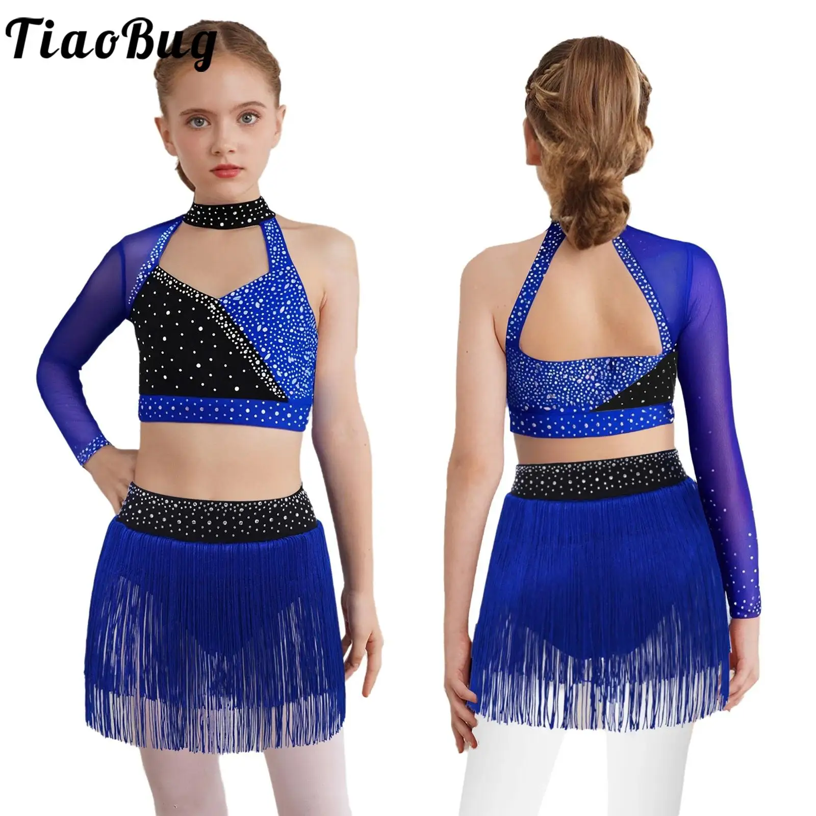 Kids Girls Latin Lyrical Dance Outfit Skating Costume Rhinestones Crop Top+ Tassel Skirted Leotards Rhythmic Gymnastic Dancewear
Kids Girls Latin Lyrical Dance Outfit Skating Costume Rhinestones Crop Top+ Tassel Skirted Leotards Rhythmic Gymnastic Dancewear