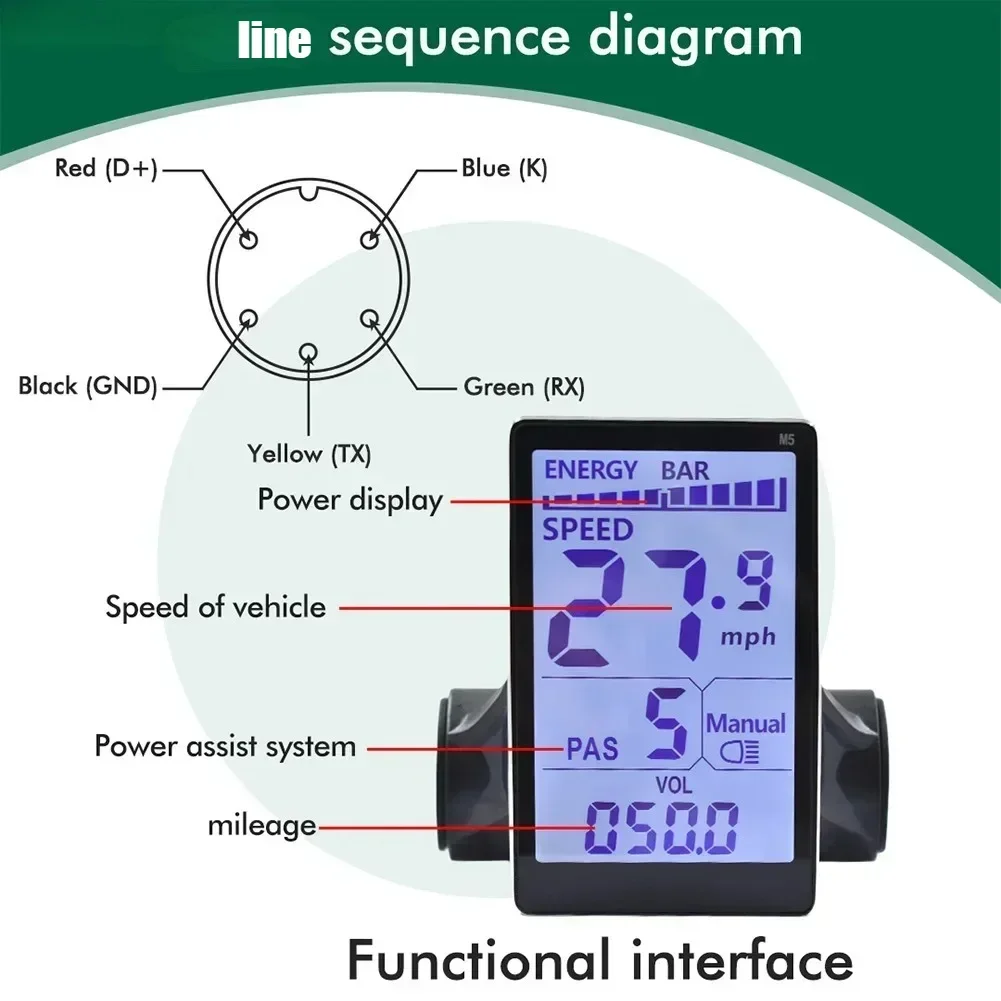 LCD Display Meter for Electric Bike, E Scooter LCD Panel Screen, Mountain Bike, Shopping, 5Pin, 24V, 36V, 48V, 60V, M5
LCD Display Meter for Electric Bike, E Scooter LCD Panel Screen, Mountain Bike, Shopping, 5Pin, 24V, 36V, 48V, 60V, M5