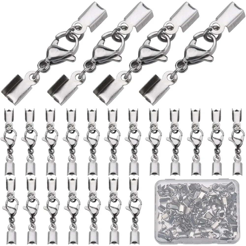 40 Sets Fold Over Cord End Crimp Bracelet Clasp Leather Clasps and Closures Stainless Steel Lobster Claw Clasps Cord making kit
40 Sets Fold Over Cord End Crimp Bracelet Clasp Leather Clasps and Closures Stainless Steel Lobster Claw Clasps Cord making kit