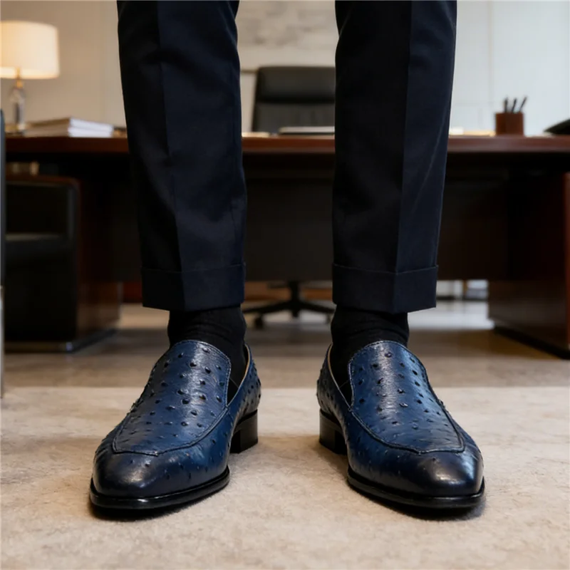 Luxury Ostrich Pattern Leather Loafers for Men Handcrafted Square Toe Slip-On Dress Shoes Formal Business Footwear
Luxury Ostrich Pattern Leather Loafers for Men Handcrafted Square Toe Slip-On Dress Shoes Formal Business Footwear
