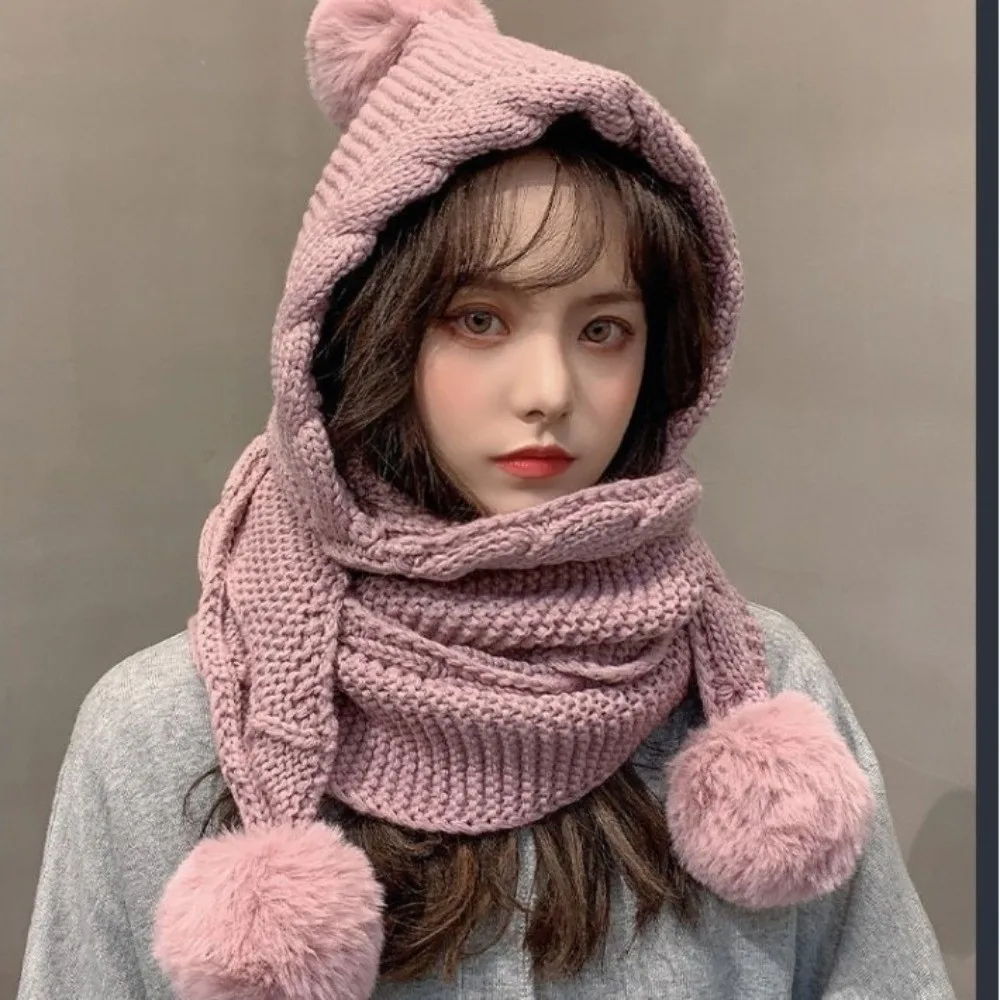 Cute Thickened Hooded Scarf Hat Cold Protection Ear Protection Warm Caps Neck Protection Fur Ball Hat Cold Weather
Cute Thickened Hooded Scarf Hat Cold Protection Ear Protection Warm Caps Neck Protection Fur Ball Hat Cold Weather