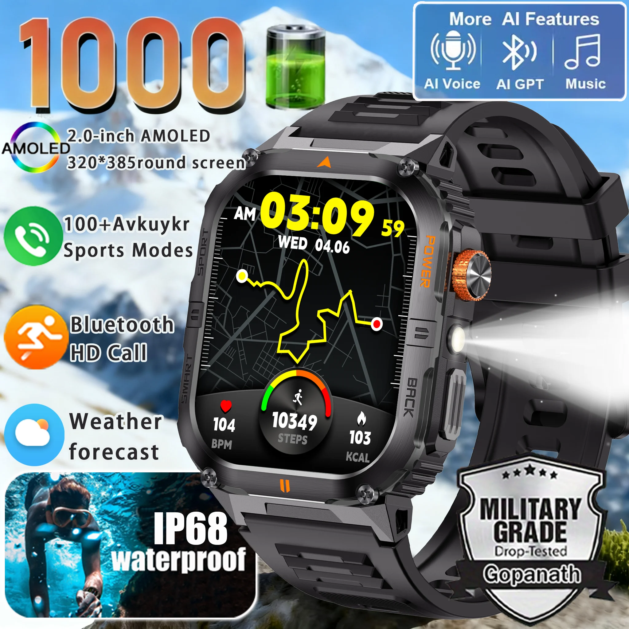 2026 new Smart Watch for Men (Answer/Make Call), 2.0'' HD 1000mAh Long Battery Tactical Sports Watch, Outdoor Rugged Smartwatch
2026 new Smart Watch for Men (Answer/Make Call), 2.0'' HD 1000mAh Long Battery Tactical Sports Watch, Outdoor Rugged Smartwatch