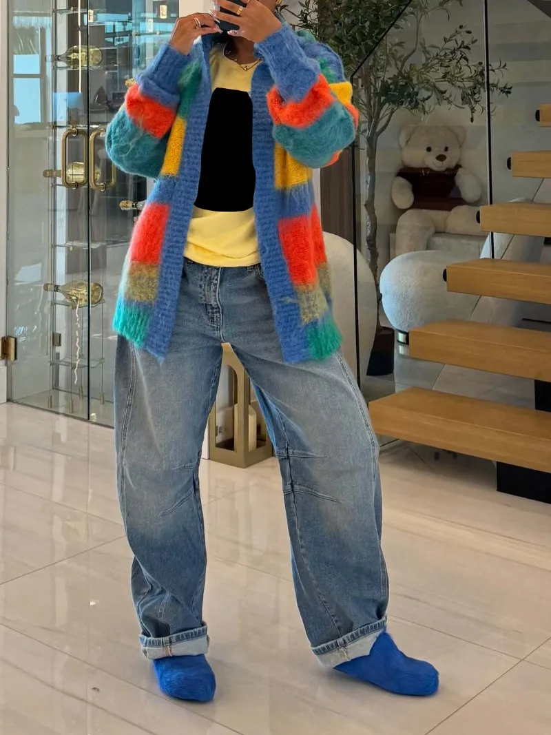 KEXU Fashion Women Knit Stripe Colorblocked Long Sleeve Hooded Open Stitch Sweater and Jumpers 2025 Cardigan Streetwear
KEXU Fashion Women Knit Stripe Colorblocked Long Sleeve Hooded Open Stitch Sweater and Jumpers 2025 Cardigan Streetwear