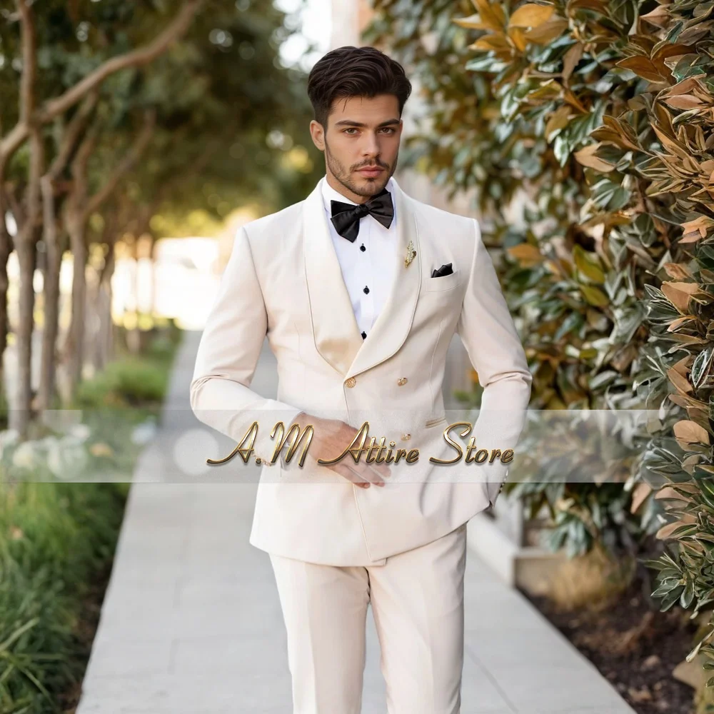 Elegant Ivory Men's Suit 2-piece Shawl Lapel Double-breasted Blazer Pants Tailored Fit for Wedding Groomens Dinner Party Tuxedo
Elegant Ivory Men's Suit 2-piece Shawl Lapel Double-breasted Blazer Pants Tailored Fit for Wedding Groomens Dinner Party Tuxedo