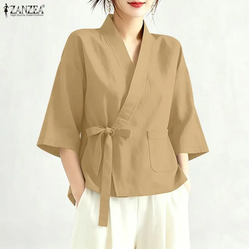 Summer Blouse Trend 2026 ZANZEA Women Cross V Neck Half Sleeve Tops Solid Lace -Up Work Tunic Japanese Korean Kimono Shirt Mujer
Summer Blouse Trend 2026 ZANZEA Women Cross V Neck Half Sleeve Tops Solid Lace -Up Work Tunic Japanese Korean Kimono Shirt Mujer