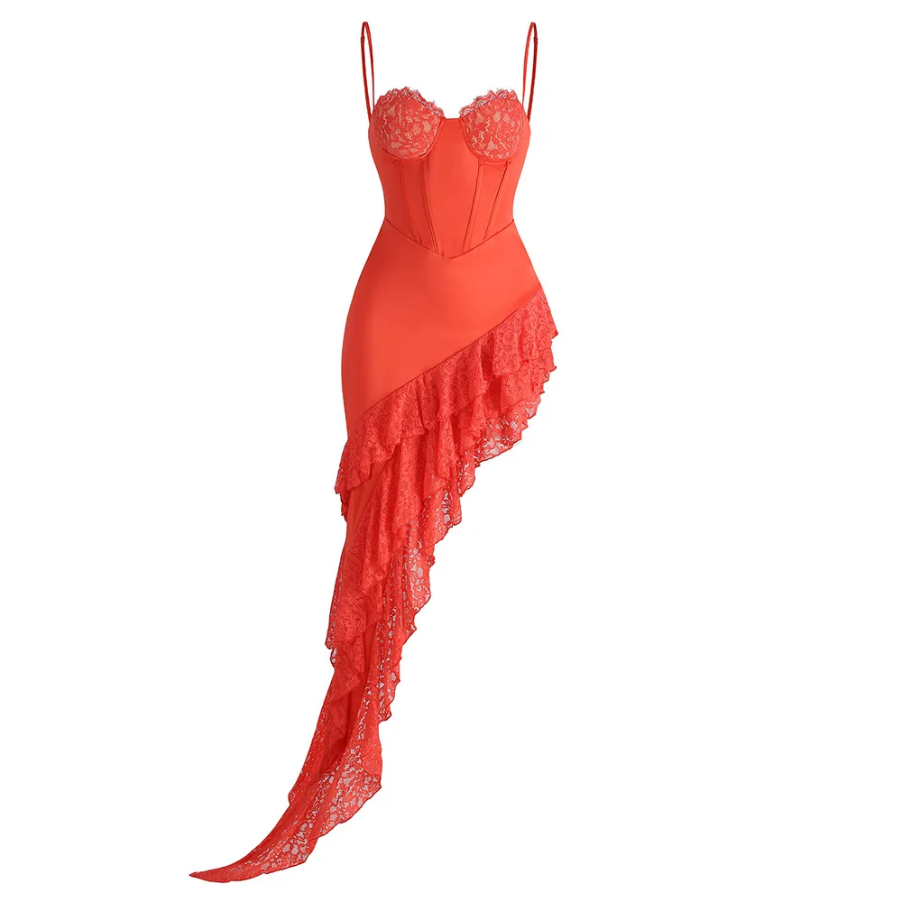 Elegant Luxury Red Corset Dresses Sexy Lace Patchwork Ruffle Asymmetrical Gown For Formal Prom Night Club Dinner Party Date
Elegant Luxury Red Corset Dresses Sexy Lace Patchwork Ruffle Asymmetrical Gown For Formal Prom Night Club Dinner Party Date