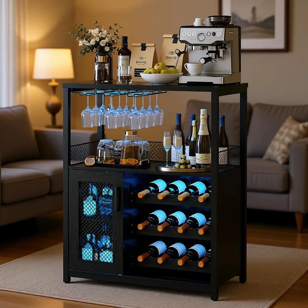 Industrial-Style Wine Bar Cabinet with Adjustable Racks, Glass Holders, and Mesh Door for Living, Kitchen, or Dining Spaces
Industrial-Style Wine Bar Cabinet with Adjustable Racks, Glass Holders, and Mesh Door for Living, Kitchen, or Dining Spaces