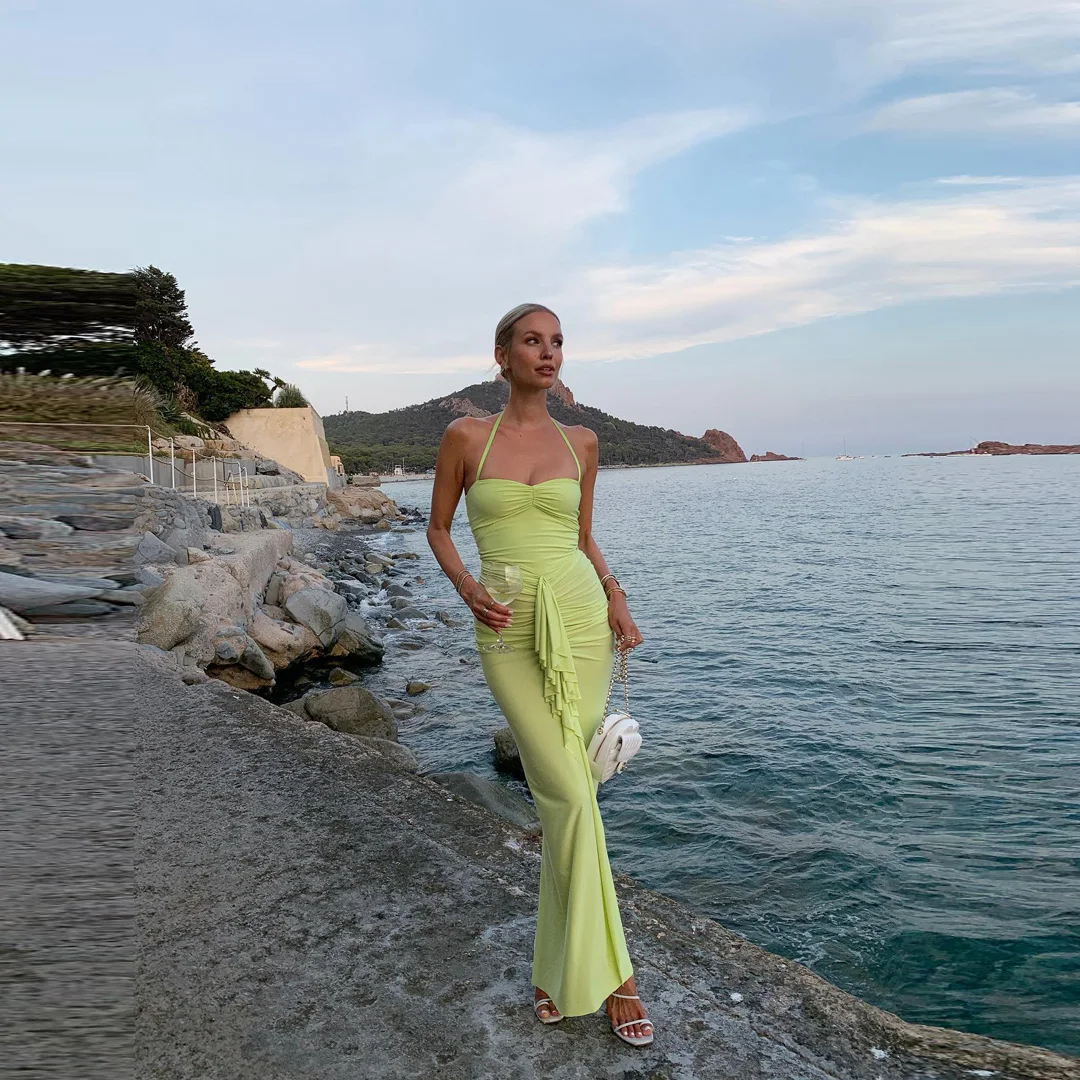 Sexy Spaghetti Strap Bodycon Dress Sage Green Halter Pleated Mermaid Evening Outfit Beach Party Summer Maxi Dresses Vestidos
Sexy Spaghetti Strap Bodycon Dress Sage Green Halter Pleated Mermaid Evening Outfit Beach Party Summer Maxi Dresses Vestidos