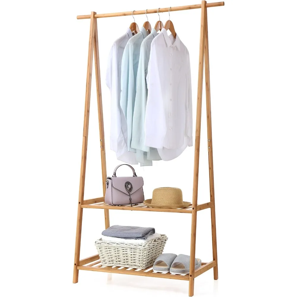 Bamboo Clothes Rack Portable Extra Large Garment Rack 2-Tire Storage Box Shelves For Entryway 17.1"D x 35.4"W x 60.2"H
Bamboo Clothes Rack Portable Extra Large Garment Rack 2-Tire Storage Box Shelves For Entryway 17.1"D x 35.4"W x 60.2"H