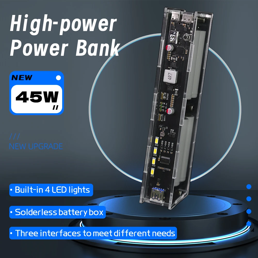PD45W PowerBank 20000mah LED Lighting Digital Display 21700 18650 Battery Case No Welding Punk Laptop Phone TwoWay Fast Charging
PD45W PowerBank 20000mah LED Lighting Digital Display 21700 18650 Battery Case No Welding Punk Laptop Phone TwoWay Fast Charging