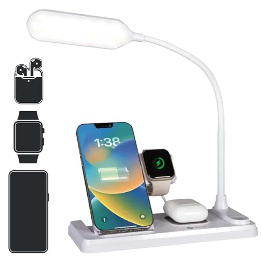 LED Desk Lamp with Multi-Device Charging Station, White
LED Desk Lamp with Multi-Device Charging Station, White