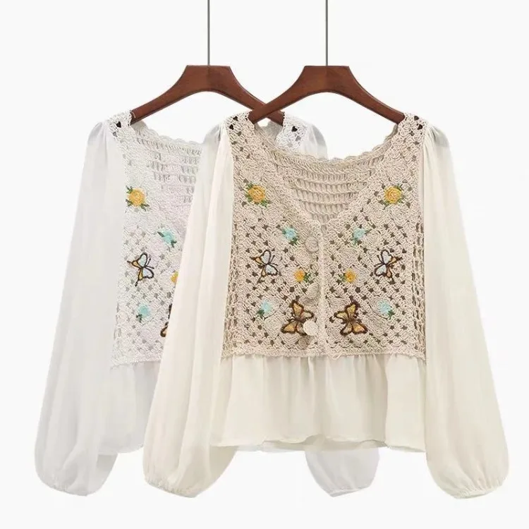 Korean Style Hollow out Lace Splicing Short Sleeve Women's Blouse Clean Fit Polyester Fiber Long Sleeve mid Neck 3D Effect
Korean Style Hollow out Lace Splicing Short Sleeve Women's Blouse Clean Fit Polyester Fiber Long Sleeve mid Neck 3D Effect