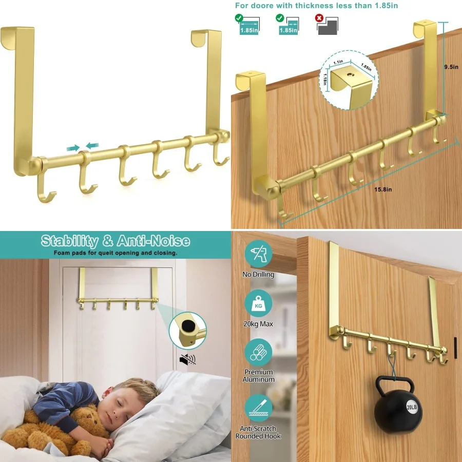 Вешалка над дверными крючками с 6 модернизированными длинными ручками для аксессуаров для ванной комнаты Настенная вешалка для полотенец и дверная вешалка Durab
Вешалка над дверными крючками с 6 модернизированными длинными ручками для аксессуаров для ванной комнаты Настенная вешалка для полотенец и дверная вешалка Durab