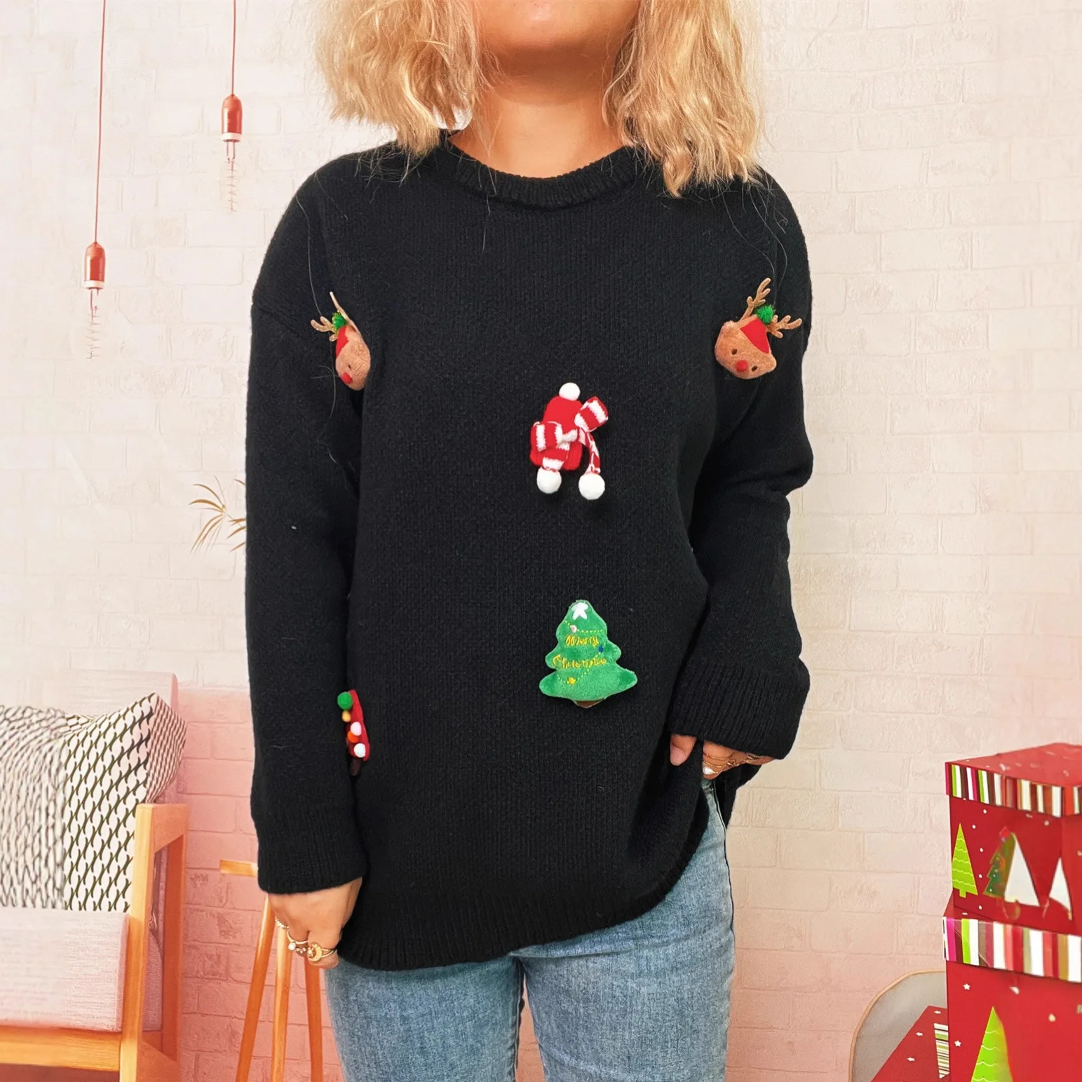 3D Elk Doll Knitted Pullover Sweater Women Christmas Festival Sweaters Fashion Casual Knitwear Tops Autumn Winter New 2025 New
3D Elk Doll Knitted Pullover Sweater Women Christmas Festival Sweaters Fashion Casual Knitwear Tops Autumn Winter New 2025 New