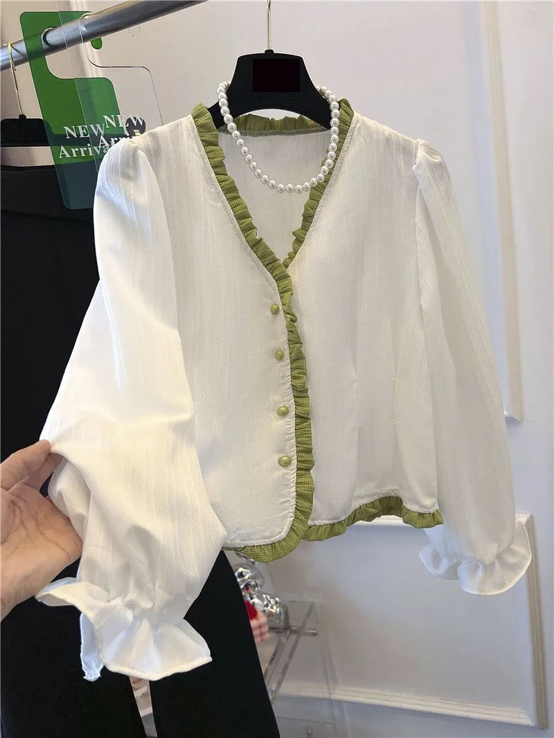 Design Style Vintage V-neck Cute Y2K Long Sleeve Solid Color Commuter With Buttons Women 2023 Summer Shirt Ladies Blouse
Design Style Vintage V-neck Cute Y2K Long Sleeve Solid Color Commuter With Buttons Women 2023 Summer Shirt Ladies Blouse