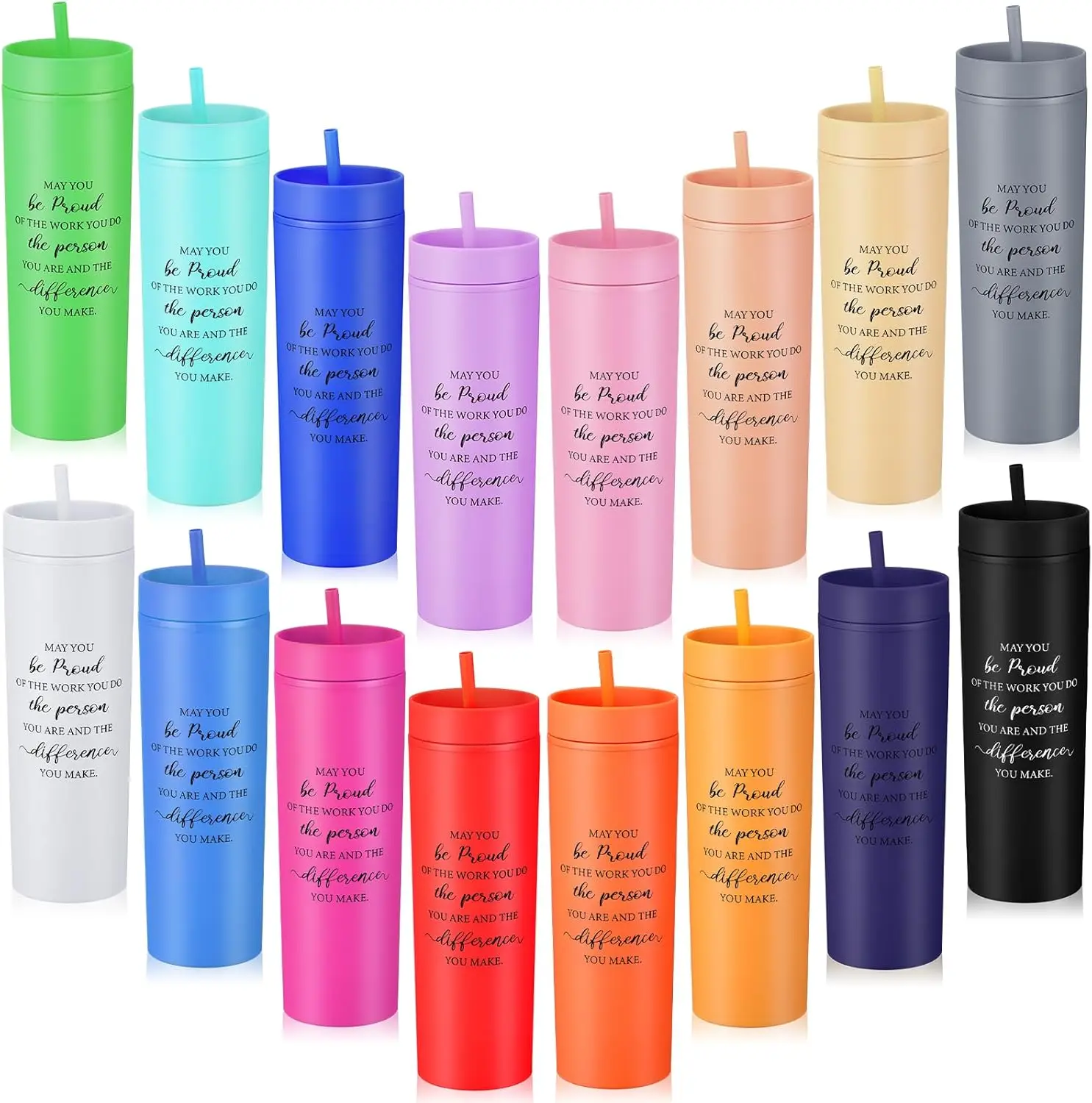 16 oz Skinny Tumblers with Lid and Straw, Plastic Inspirational Cups for Employee Appreciation Gifts, Bulk 16 Pack
16 oz Skinny Tumblers with Lid and Straw, Plastic Inspirational Cups for Employee Appreciation Gifts, Bulk 16 Pack