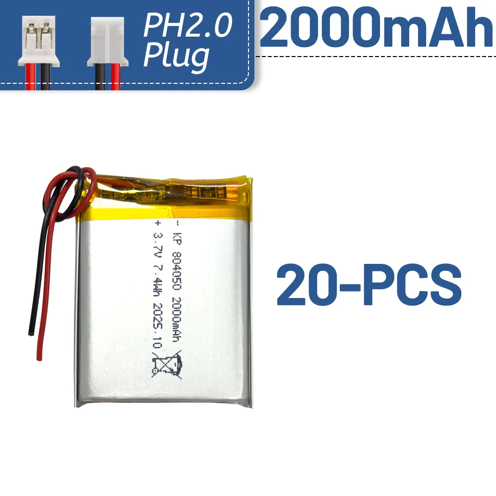 20pcs 3.7V 2000mAh 804050 Li-Polymer Battery PH2.0 Plug Rechargeable for Massagers Medical Equipment Car
20pcs 3.7V 2000mAh 804050 Li-Polymer Battery PH2.0 Plug Rechargeable for Massagers Medical Equipment Car