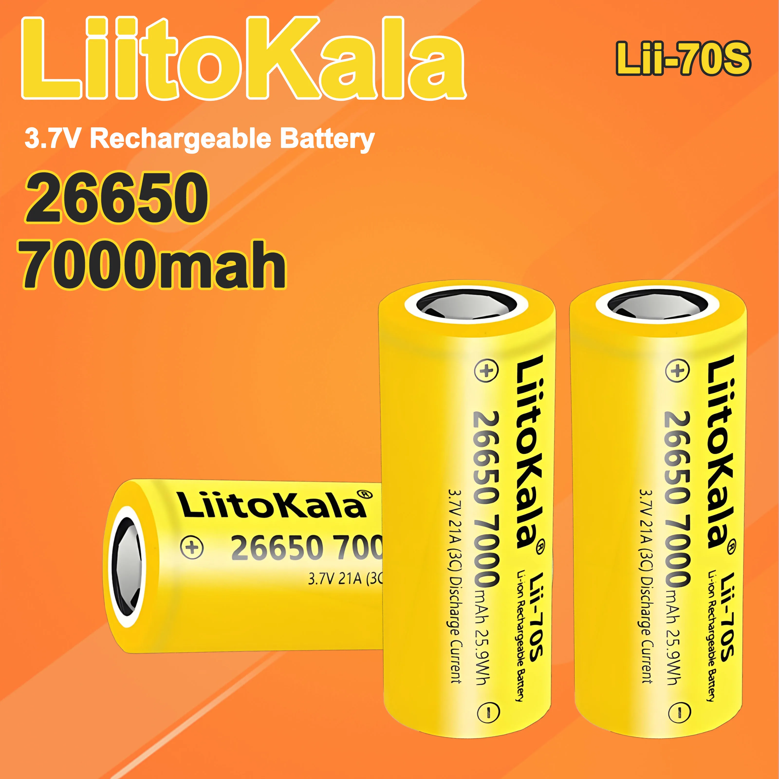 3 шт. LiitoKala Lii-70S 26650 7000 мАч аккумулятор 3,6 В 35A INR26650 литиевые аккумуляторные батареи большой емкости для аккумулятора
3 шт. LiitoKala Lii-70S 26650 7000 мАч аккумулятор 3,6 В 35A INR26650 литиевые аккумуляторные батареи большой емкости для аккумулятора