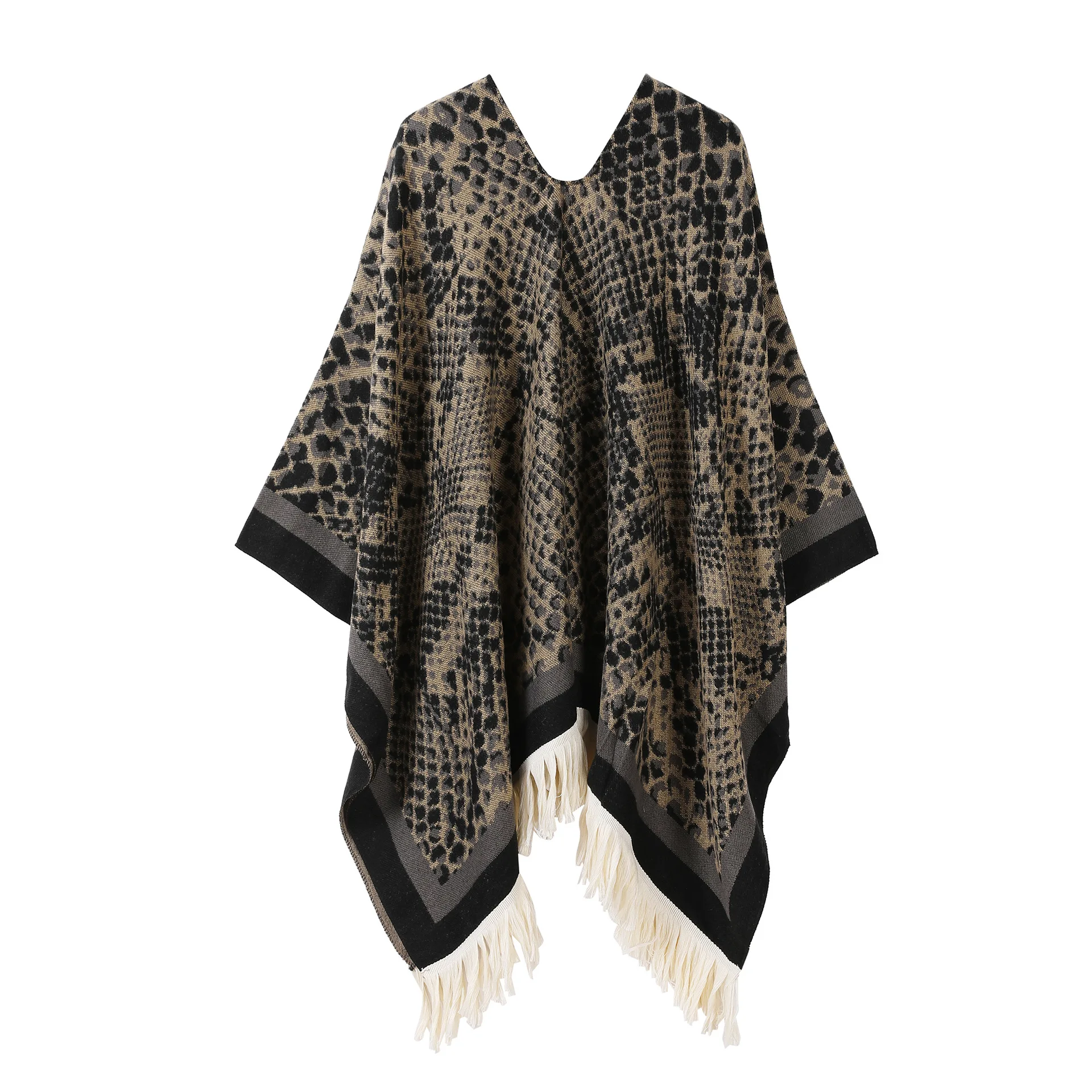 Leopard-Print Fringed Cloak European American Style Warm Outdoor Travel Photography Shawl Large Pullover Fashionable P2
Leopard-Print Fringed Cloak European American Style Warm Outdoor Travel Photography Shawl Large Pullover Fashionable P2