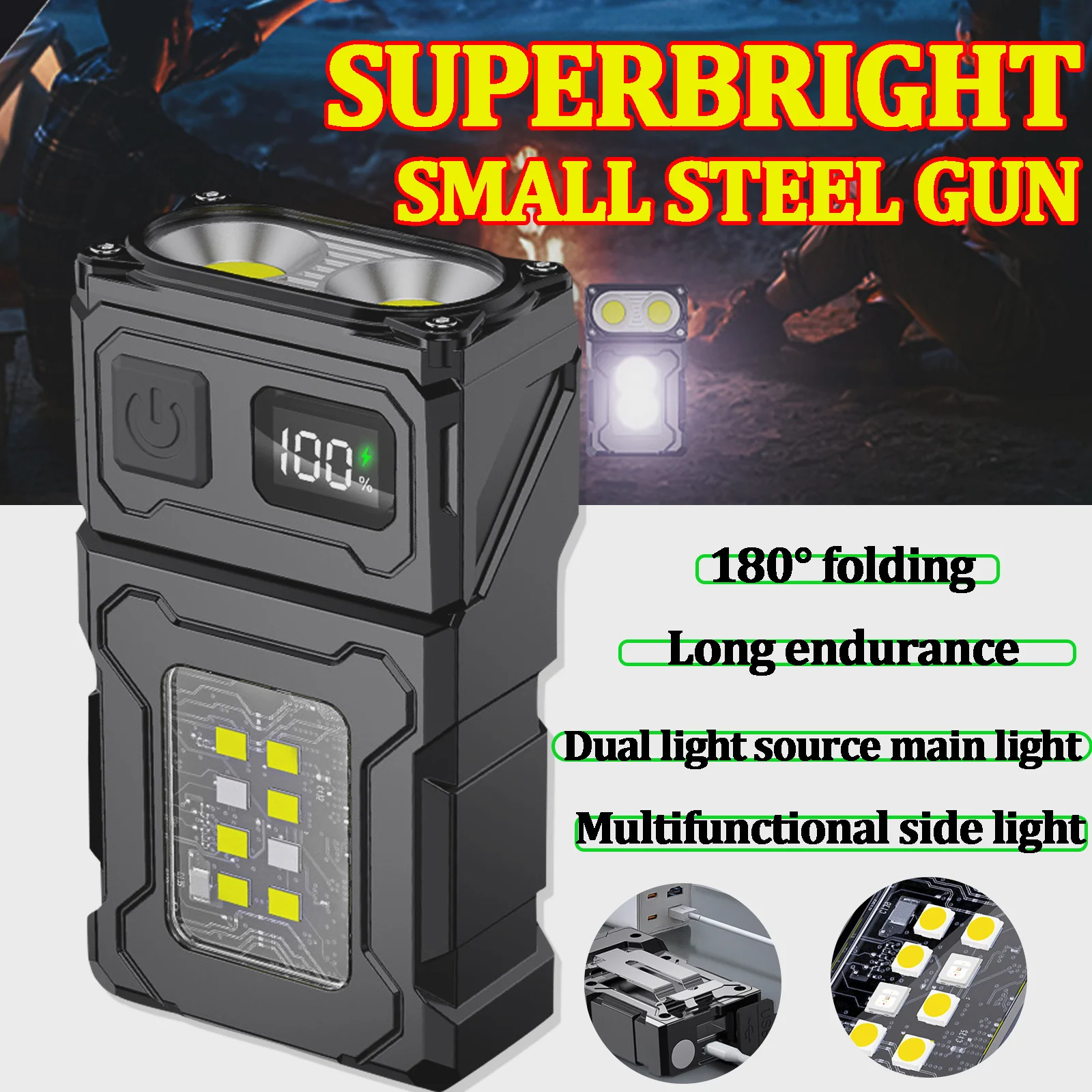 Мощный светодиодный фонарь EDC с боковой подсветкой COB 180° ° Складной портативный фонарь для наружного освещения и других целей
Мощный светодиодный фонарь EDC с боковой подсветкой COB 180° ° Складной портативный фонарь для наружного освещения и других целей