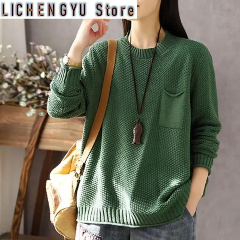 Round Neck Pockets Women's Clothing Long Sleeve Autumn Winter Sweater Knitted Pullover Office Lady Solid Color Vintage Tops
Round Neck Pockets Women's Clothing Long Sleeve Autumn Winter Sweater Knitted Pullover Office Lady Solid Color Vintage Tops