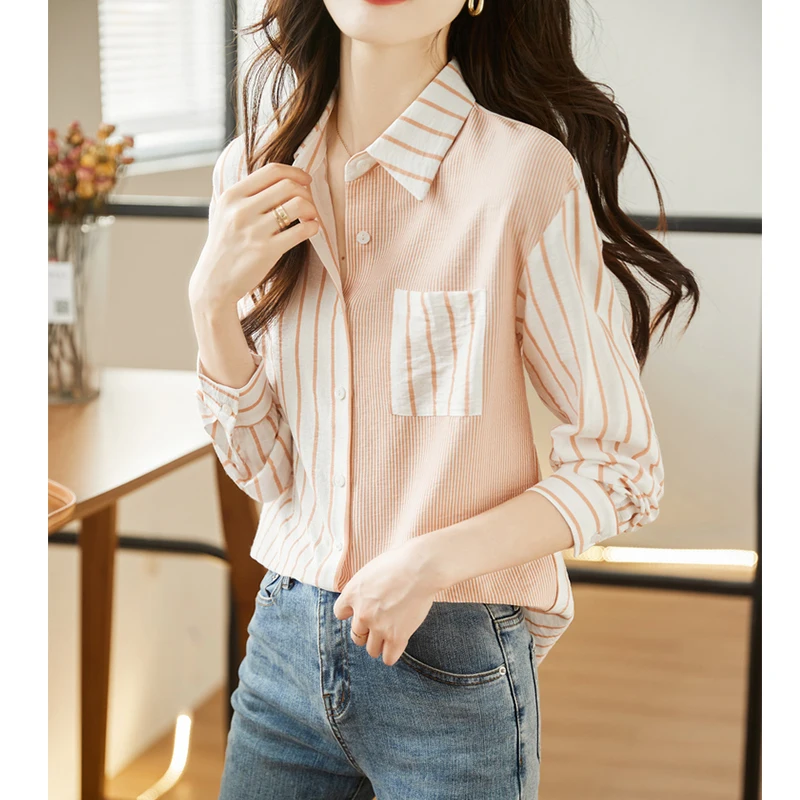 Премиум-рубашка женская с длинным рукавом, в вертикальную полоску, с цветовыми блоками, свободного кроя, в корейском стиле, для повседневной носки, с воротником и пуговицами, весна-осень
Премиум-рубашка женская с длинным рукавом, в вертикальную полоску, с цветовыми блоками, свободного кроя, в корейском стиле, для повседневной носки, с воротником и пуговицами, весна-осень